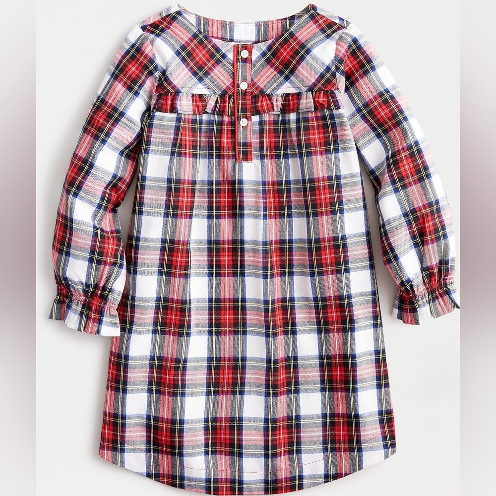 J Crew sz 6 Crewcuts Girl Flannel Nightgown PJ Red White Tartan Plaid